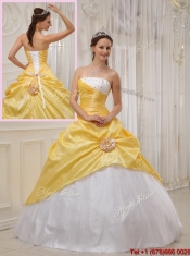 2016 Elegant Yellow Ball Gown Strapless Quinceanera Dresses