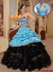 2016 New Style Blue and Black Ball Gown Strapless Quinceanera Dresses