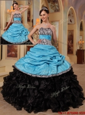 2016 New Style Blue and Black Ball Gown Strapless Quinceanera Dresses