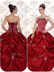 2016 New Styles Embroidery and Pick Ups Strapless Quinceanera Dresses