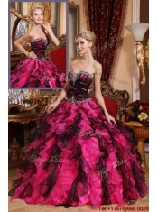 Beautiful Beading and Ruffles Quinceanera Gowns in Black and Red