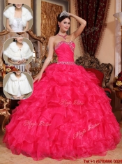 Beautiful Beading Sweetheart Quinceanera Dresses in Coral Red