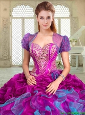 Beautiful Floor Length Ruffles and Beading Sweet 16 Gowns in Multi Color