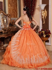 Beautiful Orange Red Quinceanera Gowns with Beading and Appliques