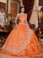 Beautiful Orange Red Quinceanera Gowns with Beading and Appliques
