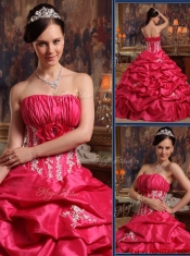 Beautiful Strapless Appliques Quinceanera Gowns in Coral Red