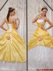 Best 2016 Yellow Strapless Quinceanera Gowns with Beading