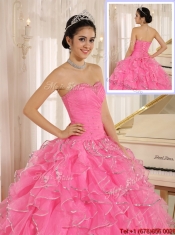 Best Ruffles and Beading Rose Pink Quinceanera Dresses