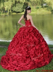 Classical Appliques and Pick Ups Quinceanera Gowns with Brush Train