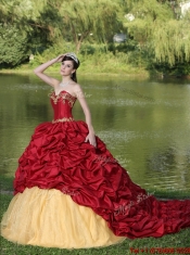 Classical Appliques and Pick Ups Quinceanera Gowns with Brush Train
