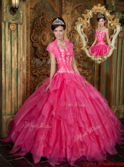 Classical Appliques and Ruffles Hot Pink Quinceanera Dresses