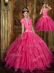 Classical Appliques and Ruffles Hot Pink Quinceanera Dresses