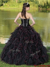 Classical Ruffles Layered and Beading Sweet 16 Dresses in Black