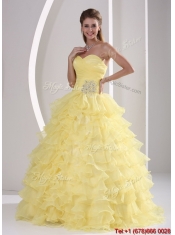 Classical Sweetheart Quinceaners Gowns with Appliques and Ruffled Layers