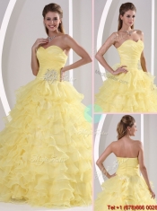 Classical Sweetheart Quinceaners Gowns with Appliques and Ruffled Layers