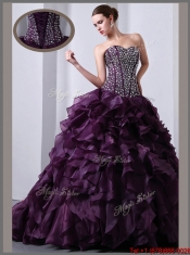 Discount A Line Brush Train Beading and Ruffles Quinceanea Dresses
