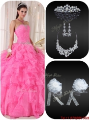 Discount Ball Gown Hot Pink Sweet 16 Gowns with Beading