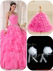 Discount Ball Gown Hot Pink Sweet 16 Gowns with Beading