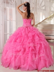 Discount Ball Gown Hot Pink Sweet 16 Gowns with Beading