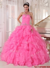 Discount Ball Gown Hot Pink Sweet 16 Gowns with Beading