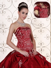 Discount Embroidery Strapless Sweet 16 Dresses in Wine Red