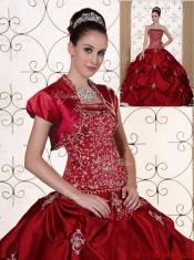 Discount Embroidery Strapless Sweet 16 Dresses in Wine Red