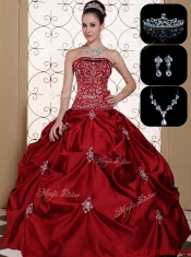 Discount Embroidery Strapless Sweet 16 Dresses in Wine Red