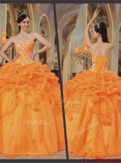 Discount Orange Red Sweetheart Quinceanera Gowns with Appliques