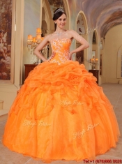 Discount Orange Red Sweetheart Quinceanera Gowns with Appliques