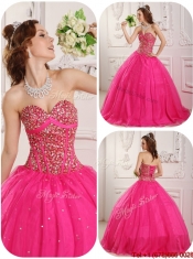 Elegant A Line Beading Quinceanera Gowns in Hot Pink