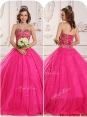 Elegant A Line Beading Quinceanera Gowns in Hot Pink