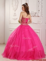 Elegant A Line Beading Quinceanera Gowns in Hot Pink