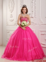 Elegant A Line Beading Quinceanera Gowns in Hot Pink