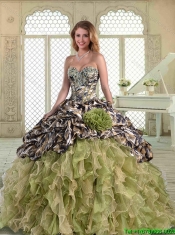Elegant Camo Quinceanera Dresses with Pick Ups and Hand Made Flowers