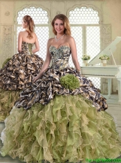 Elegant Camo Quinceanera Dresses with Pick Ups and Hand Made Flowers
