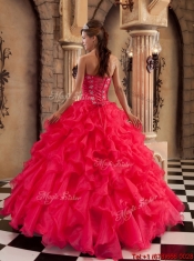 Elegant Coral Red Sweetheart Quinceanera Gowns with Beading