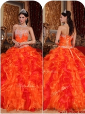 Elegant Orange Quinceanera Gowns with Appliques and Beading