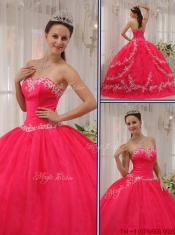 New Style Coral Red Quinceanera Gowns with Appliques