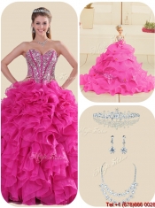 New Style Fuchsia Quinceanera Gowns with Ruffles and Beading