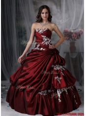 New Styles Strapless Burgundy Quinceanera Gowns with Appliques