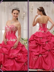 New Styles Sweetheart Appliques Quinceanera Gowns with in Coral Red