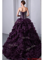 New Styles Sweetheart Beading and Ruffles Quinceanea Dresses with Brush Train