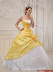 2016 Perfect Ball Gown Strapless Quinceanera Dresses in Yellow