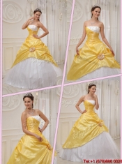 2016 Perfect Ball Gown Strapless Quinceanera Dresses in Yellow