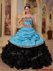 2016 Perfect Ruffles Strapless Quinceanera Gowns in Blue and Black