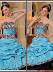 2016 Perfect Ruffles Strapless Quinceanera Gowns in Blue and Black