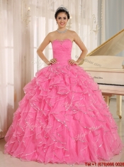 2016 Pretty Ruffles and Beading Quinceanera Dresses in Rose Pink