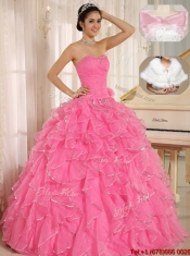 2016 Pretty Ruffles and Beading Quinceanera Dresses in Rose Pink