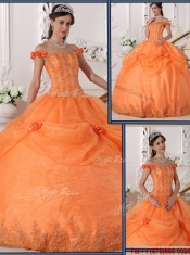 2016 Wholesale Ball Gown Appliques and Hand Made Flowers Sweet 16 Dresses
