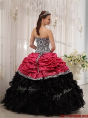 Best Selling Ruffles Sweetheart Quinceanera Gowns in Red and Black